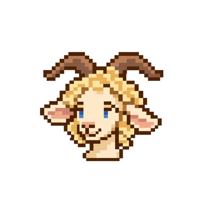 Susanna as a blonde, blue-eyed pixel goat